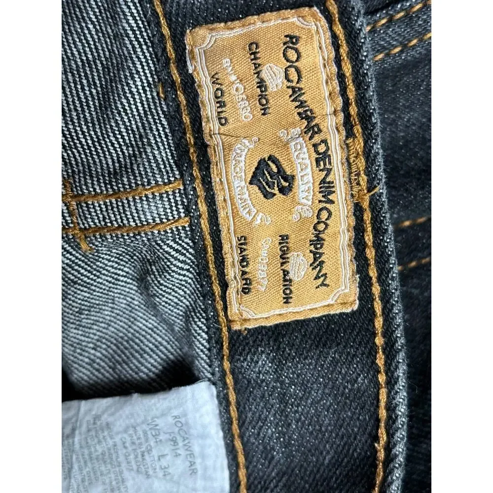 VTG RocaWear Authentic Denim Jeans Mens Size W34xL34 Dark Wash Blue Baggy J-9914
